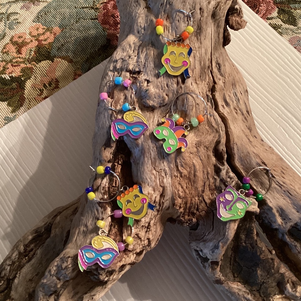 Handcrafted Colorful Harlequin Set of 6 Wine Glass Charms